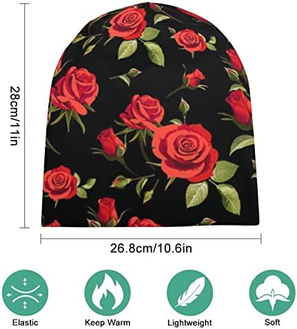Baikutouan Red Rose Print Feanie Hats for Men Women With Designs Skull Cap