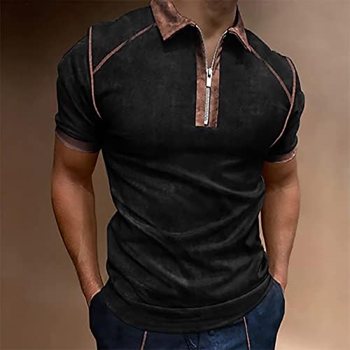 Camisas de golfe para homens, camisa de manga curta masculina camisa de golfe de cor sólida cor de rua ao ar livre zíper casual
