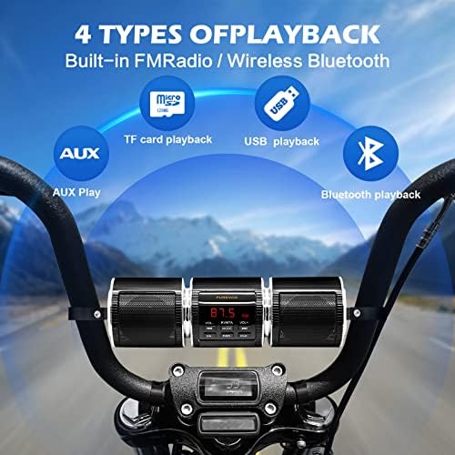 PureVox Bluetooth Motorcycle Bluetooth ATV Estréreo Estréreo Barra de som 7/8-1.25 pol. Montar o MONTH MP3 Music Player Audio Amplifier System, Aux-in, USB, MicroSD, FM Radio