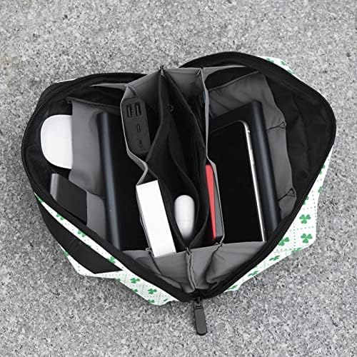 Bolsa de bolsas de organizador eletrônico portátil Padrão de trevo verde para folhas para o dia de viagem de viagem de St. Patrick