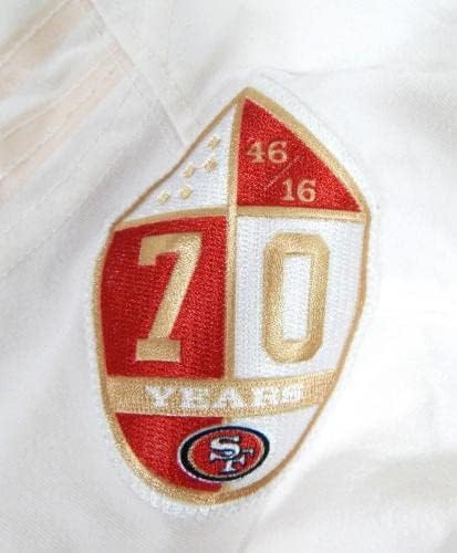 San Francisco 49ers Eli Harold #58 Game usou White Jersey 70 anos Patch 4 - Jerseys de jogo NFL não assinado usado