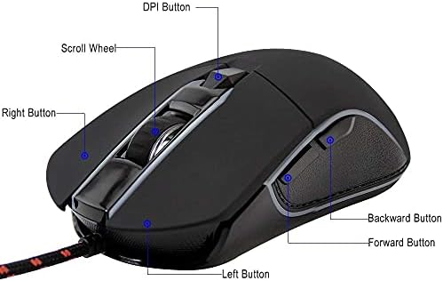 DailyInt Mouse 6-Button Wired Gaming Mouse com iluminação de rgb, mouse de jogos ópticos ajustável de 6 velocidades, mouse ergonômico para jogadores, adequado para desktops para PC para laptop, casa