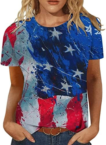 American Flag Shirt Women Patriótico Estrelas Tirras Camista 4 de julho Top Mulheres Prinha gráfica casual Camiseta de manga curta