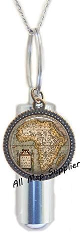 Colar de cremação da moda, mapa antiga da África, mapa da África Cremação Urna Colar Africa Map Urn, África Mapa Jóias, África