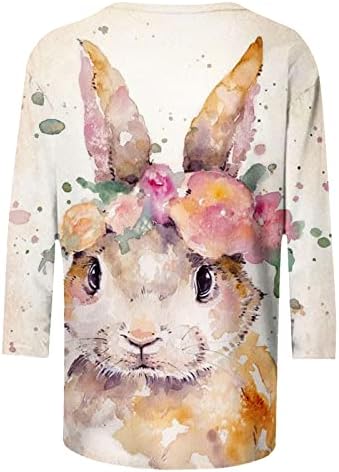 Camisas da Páscoa feminina verão verão 3/4 de manga T Tops casuais moda moda com túnica de túnica floral solta Tops Tops