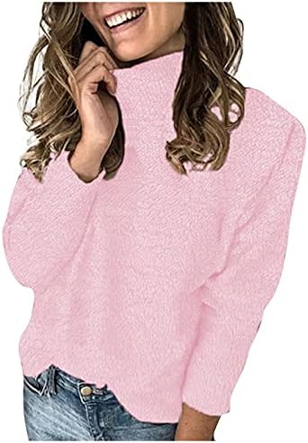 Suéteres femininos de cor sólida com gola alta da coloração de gola alta blusa de pullocolagem de pushing tampas