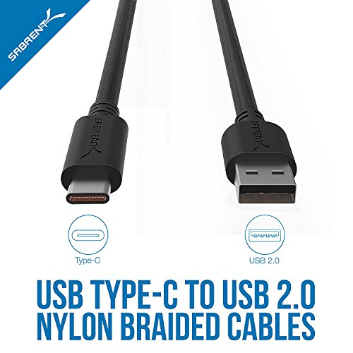 Sabrent [6-Pack 22AWG Premium 6ft USB-C para USB A 2.0 Cabos de sincronização e carga [preto]