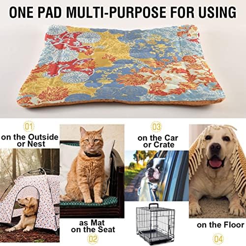 Cama de cachorro de padrão floral geométrico de Kigai, cães de cachorro confortáveis, máquina lavável anti-deslizamento para