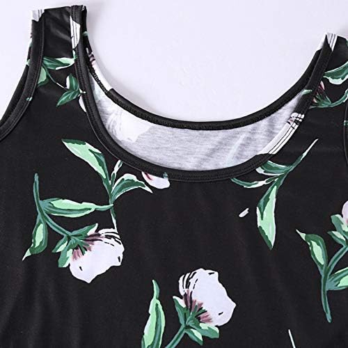 Vestido de verão feminino, colher feminina de pescoço sem mangas Midi Casual Tank Floral Impressed Dress