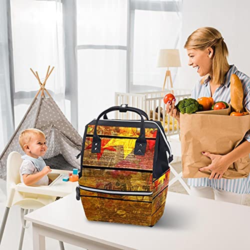 Oktoberfest Base traseira de madeira outono folhas de fraldas bolsas de fraldas mochila mamãe mochila de grande capacidade bolsa de enfermagem bolsa de viagem para cuidados com o bebê