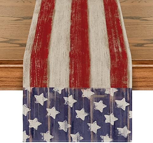 Modo Artóide American Flag Stars and Stripes 4 de julho Runner, Memorial Day Kitchen Dining Table Decoration for Home Party