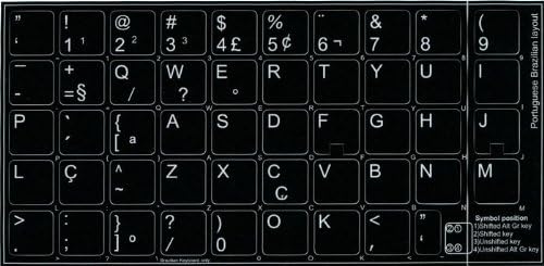 Adesivos de teclado preto não transparentes brasileiros portugueses para desktop, laptop e caderno