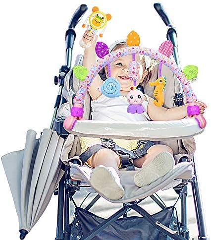Brinquedos de berço de arco de viagem Caterbee para carrinho de bebê, berço e carrinho. Brinquedo da barra de atividades