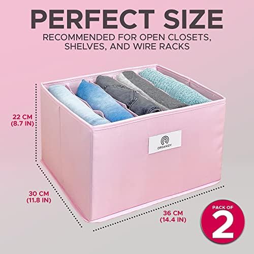 Organidy Organizador de roupas de guarda -roupa para jeans - Organizadores do armário e armazenamento, gavetas de armazenamento e caixas de organizadores - 5 grades para jeans, camisas e mais - 11,8 x 14,2 x 8,7 , rosa 2 -pacote