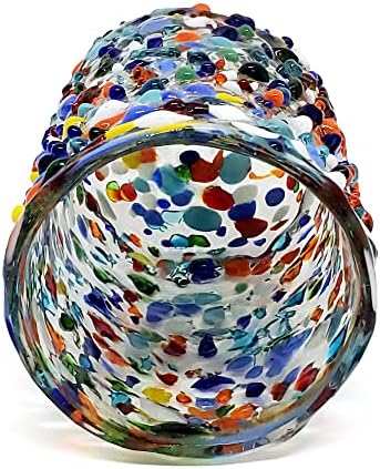 Mexhandcraft confetti rochas de 10 onças de copos, conjunto de 6, copos multicoloridos artesanais mexicanos, vidro