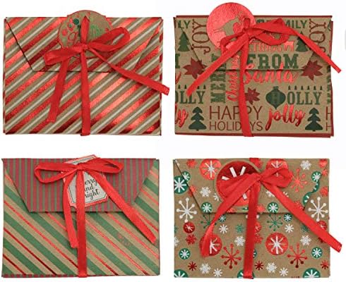 Iconikal Christmas Holiday Foil Folha em relevo Kraft Presente Caixas do cartão de presente, conjunto de 9