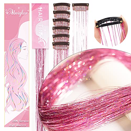 Tinsel de cabelo Umylar, pacote de 12 PCs Clip em Hair Tinsel Kit 20 polegadas Glitter Glitter Rink Tinsel Extensions,