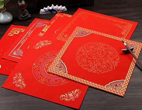 WELLIEST 40PCS PAPEL RED RED XUAN, Festival de Primavera Chinesa Fu Charater Blank Caligrafia Doufang Red Rice Papel para