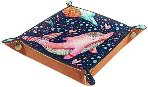 AISSO Bandeja de manobrista aquarela Adorável golfinhos impressão de joias de couro Bandejas de bandejas para carteiras, relógios, chaves, moedas, telefones celulares e equipamentos de escritório