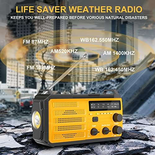 【2023 mais recente】 8000mAh Rádio de manivela de emergência, AMFM NOAA Alerta climático Rádio, Rádio solar de sobrevivência com lanterna super brilhante, alarme SOS, carregador de telefone, bússola para furacão, emergência ao ar livre