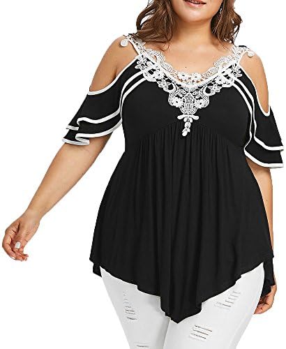 Mulheres plus size borboleta ombro frio camiseta de tamanho grande blusa de manga curta