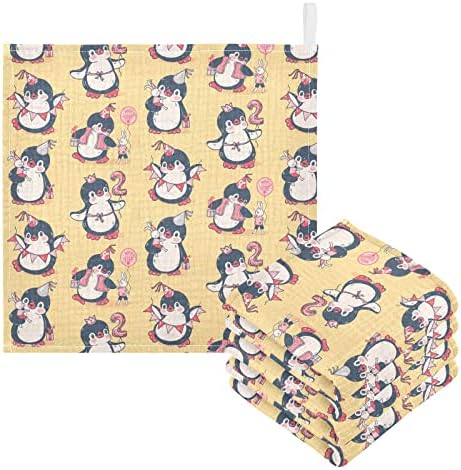 Vvfelixl Baby Toucos algodão Segundo aniversário bebê aniversário pinguins amarelo baby musselina panos de pano de bebê macio para bebês para recém -nascidos lenços bebês, 11,8 x 11,8 polegadas, 5 pacote