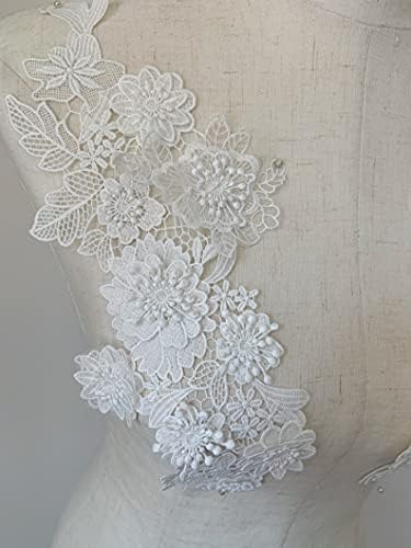 Tecido para costura artesanal 5 par flores brancas aplique, aplique de renda 3D para vestido de noiva