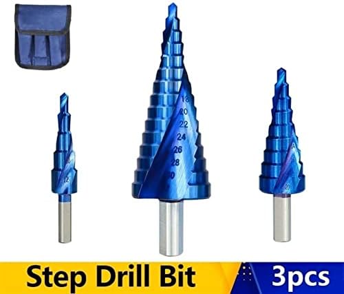 XMeifeits Etapa Drill Etapa Cone Drill Blue revestido 3pcs 3-12 4-12 4-20 4-32 Cortador de orifício de metal HSS Bit de perfuração de metal de aço