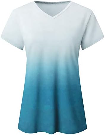 Moda feminina ombre verão manga curta V camiseta lateral dividido solto fit Basic Tees Tops casuais 3/4 manga