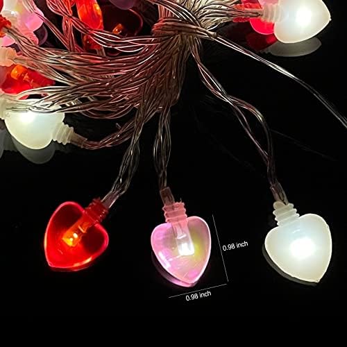 Luzes de cordas do dia dos namorados, 10 pés 30 LEDs LED Rosa e lâmpadas em forma de coração branco para externo interno, controle remoto alimentado por bateria com 8 modos de flanger