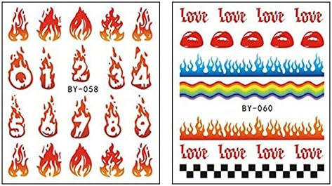 Adesivos de arte de chamas adesivos de incêndio Decalques de unhas 12 folhas do Dia dos Namorados Transferência de água sexy