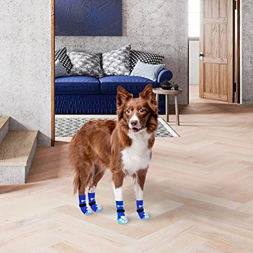 Bingpet Anti -Slip Dog Meias com padrão de bordado ósseo - 2 pares protetor de pata de cachorro de estimação macio e respirável com padrões de pegada não deslizante, melhor controle no piso de madeira - azul m