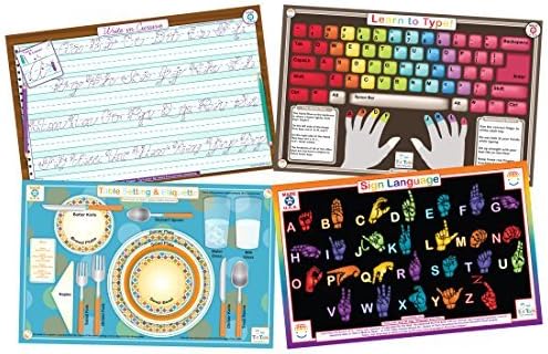 Tot Talk Kids Educational Placemats: Aprenda a digitar, cursivo, linguagem de sinais, configuração de mesa e etiqueta-