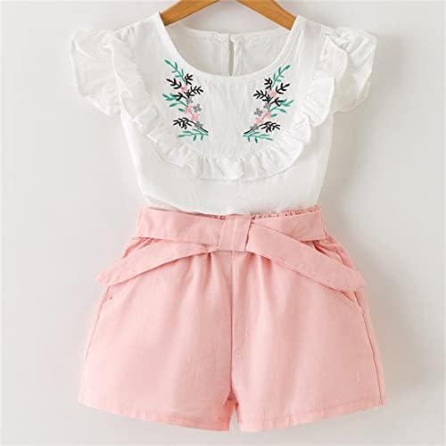 Criança infantil para crianças meninas 2 peças roupas de verão conjunto de camiseta floral plissada Tampa de t-shirt + shorts