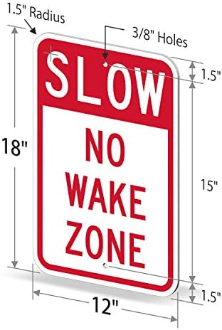 SmartSign No Wake Zone Sign, Slow Down Sign, Sinais de lago para externo, 12 x 18 polegadas 3m de alumínio refletivo