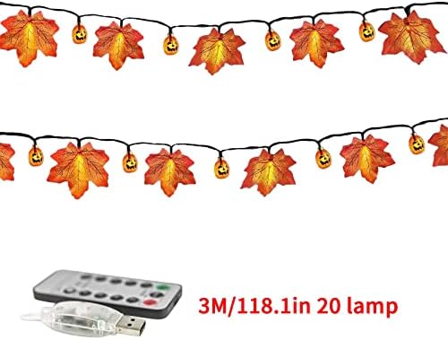 Ação de Graças Caixa de Bateria de Halloween LED Maple Leaf String Border Indoor e Outdoor Decorativo String 3m 20 Luzes Caixa de bateria Remote Control Dança Luzes LED LUZES