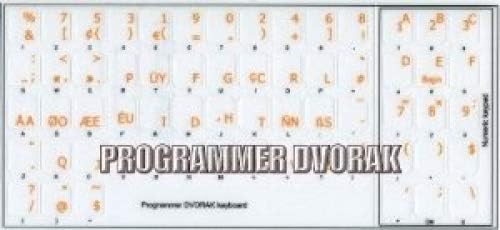 4Keyboard Programmer Dvorak Teclador de teclado com um fundo transparente de letras laranja para desktop, laptop e notebook