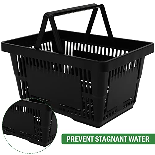 Compras de plástico 12 pacote 21l cestas de supermercados cesto de compras de plástico preto com alças de plástico cesto de