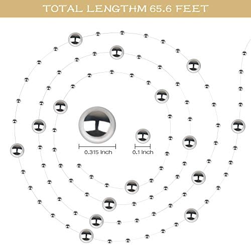 Artiflr 65,6 pés de miçangas de árvore de natal guirlanda, linha de pesca pérolas artificiais miçangas de corda de