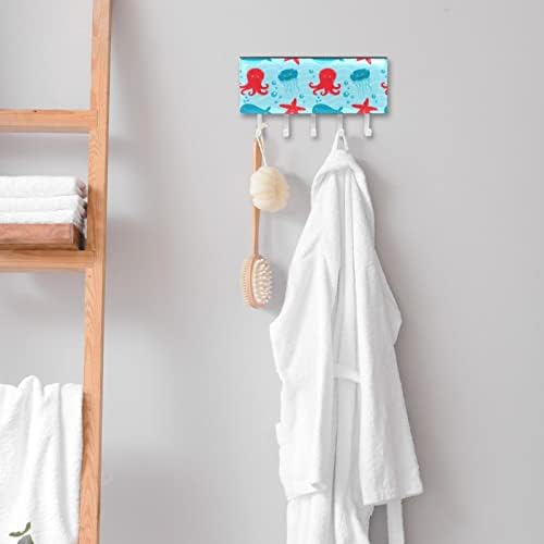 Adorável organizador de rack de polvo e água -viva com 5 ganchos na parede da banheiro da cozinha rack de prateleira de armazenamento
