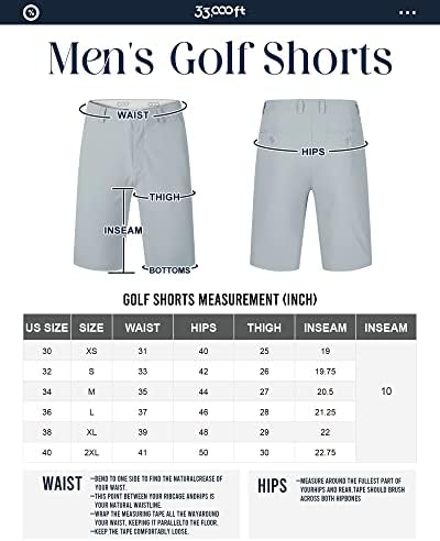 Shorts de golfe frontal de 33.000 pés de masculino masculino, shorts de trabalho resistentes à água com bolsos de 10 shorts de caminhada