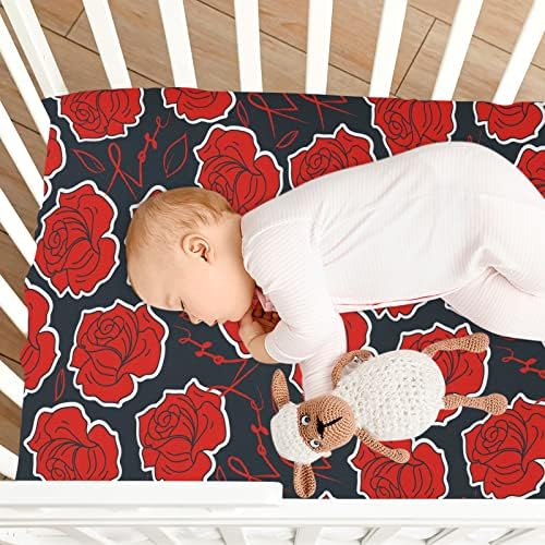 Lençóis de berço de flores vermelhas para meninos meninas, folha de berço de bebê macio para colchão de berço padrão, lençóis de cama de criança 39x27 em H130692