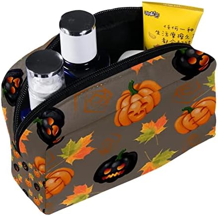 Bolsa de maquiagem de viagem, bolsa de cosmética Caso organizador, para mulheres de produtos de higiene pessoal, pincéis, folha de bordo de Halloween Jack-O-Lantern