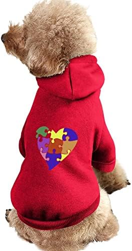 Puzzle Heart Dog Roupos Capuzes de estimação de inverno Moletom de cachorro macio e quente para cães médios pequenos