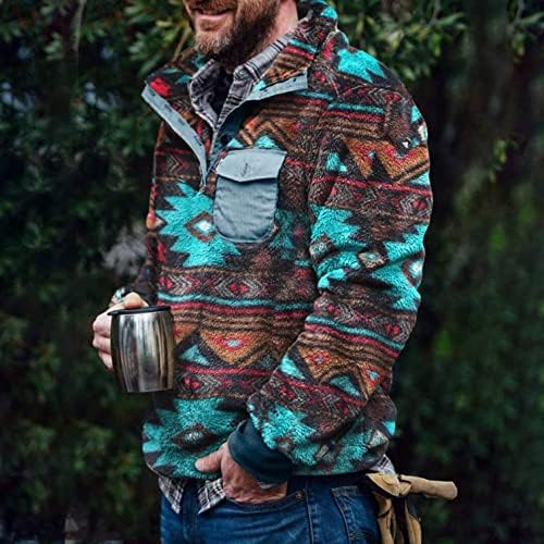 Xxbr masculino sherpa lã de lã de lã Sweatshirt button colar gole de inverno aztec impressão geométrica zíper quente casaco quente