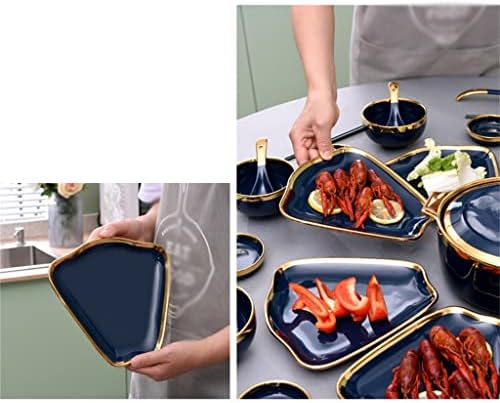 SDFGH Blue Ceramic Tableware Definir Platter Combinar Tableware Reunião Placa Placa de Sopa Pote de Sopa
