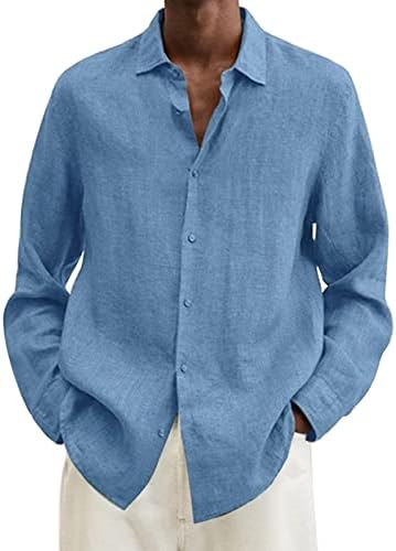 Botão marrom camisa para cima macho de verão linho de algodão sólido casual plus size size solteira camisa masculina colar camisa