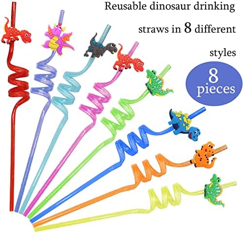 Pacote de 8 pacote de 11 polegadas bobo palha louca para crianças reutilizáveis ​​e dinossauros canudos divertidos bebendo canudos
