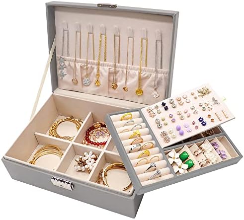 MRMOSY JEWELS CAIXA Organizador para mulheres Caixas de jóias para meninas Caixa de armazenamento 2 camadas grandes homens de joias de joias de jóias Pu