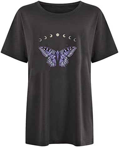 Blusa feminina BMISEGM Relaxed Butterfly T-Shirt T-Shirts Summer Summer Casual Casual Manga Curto
